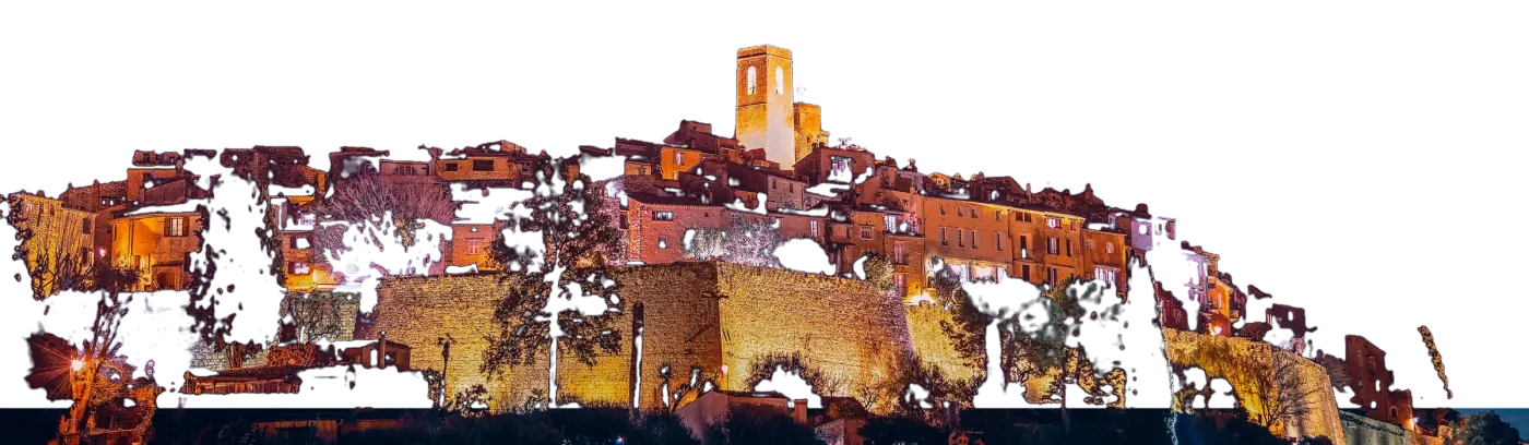 Saint-Paul-de-Vence la nuit : les remparts et le clocher éclairés