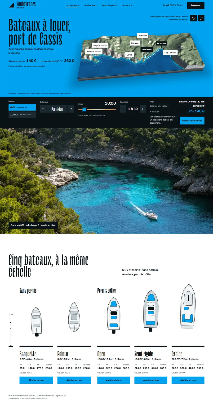 Capture du site de démonstration Soubeyranes Nautique, loueur fictif (Cassis)