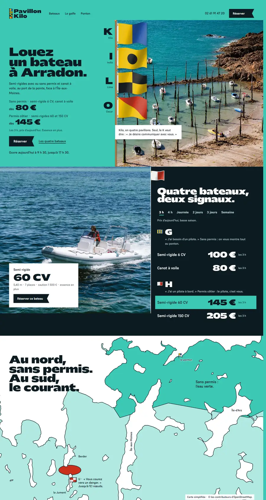 Capture du site de démonstration Pavillon Kilo, loueur fictif (Arradon, golfe du Morbihan)