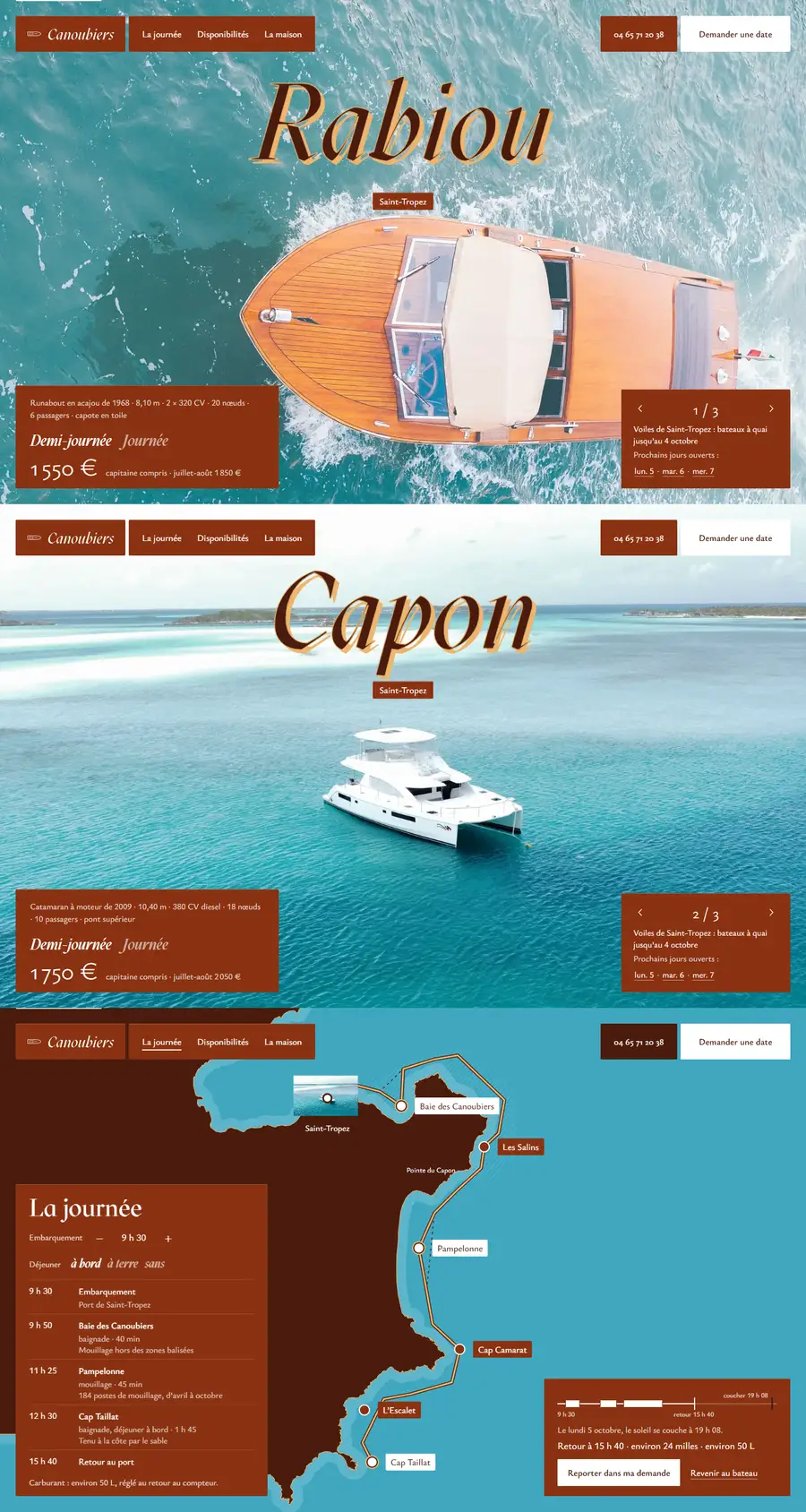 Capture du site de démonstration Canoubiers, loueur fictif (Saint-Tropez)