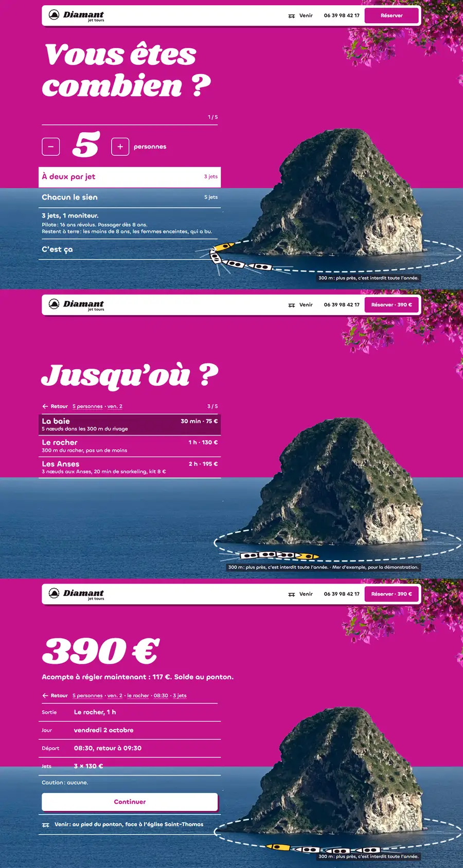 Capture du site de démonstration Diamant Jet Tours, loueur fictif (Le Diamant, Martinique)