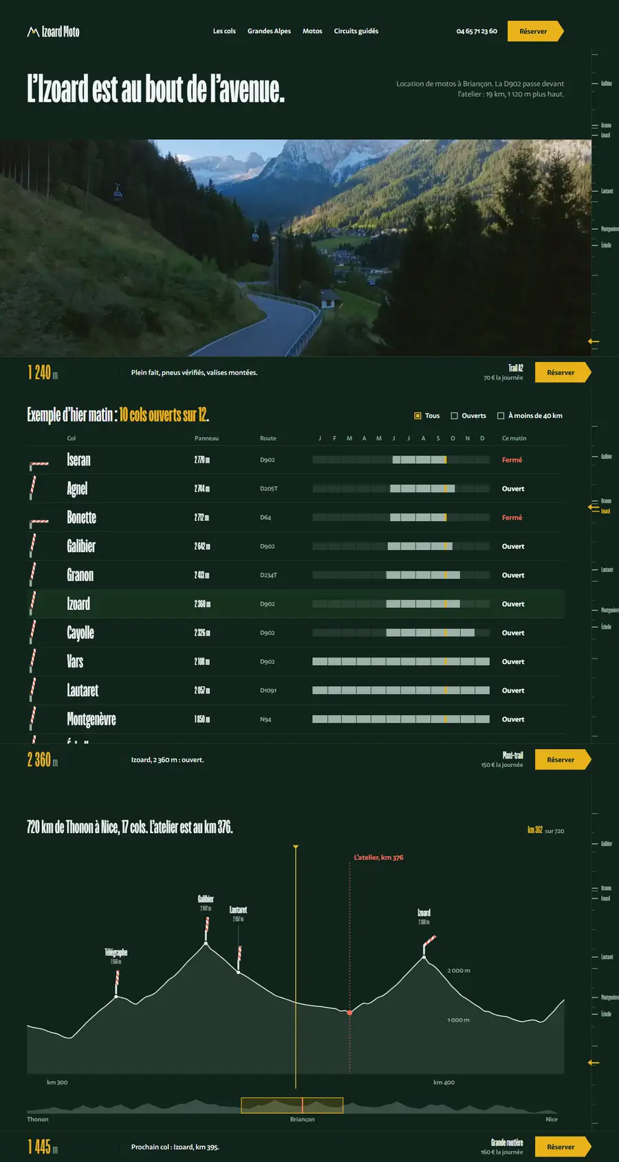Capture du site de démonstration Izoard Moto, loueur fictif (Briançon)