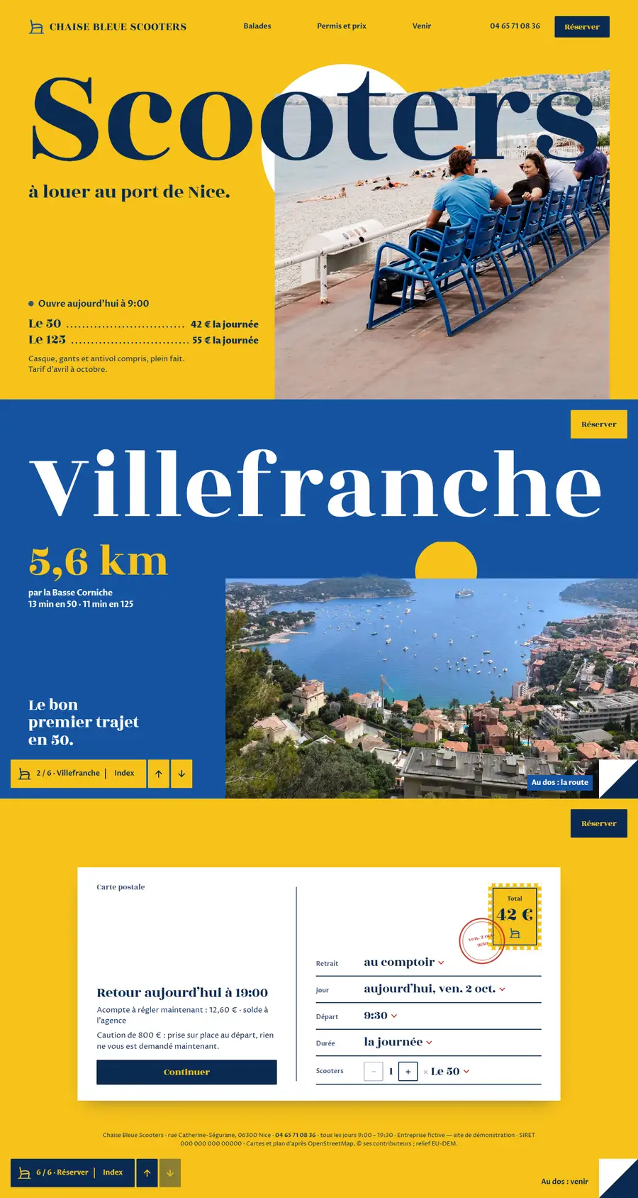 Capture du site de démonstration Chaise Bleue Scooters, loueur fictif (Nice)
