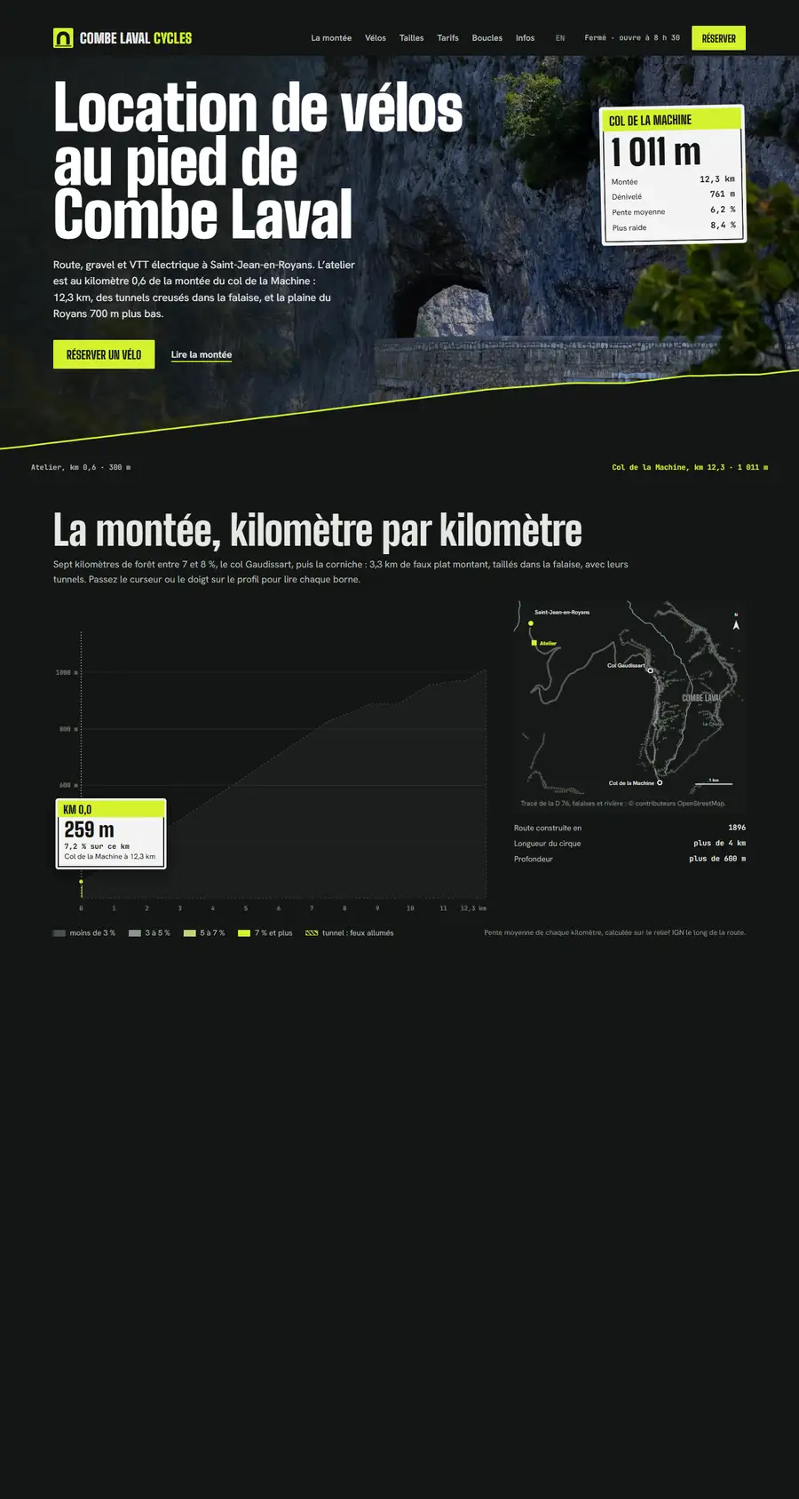 Capture du site de démonstration Combe Laval Cycles, loueur fictif (Saint-Jean-en-Royans, Vercors)